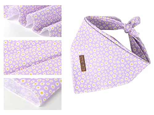 Lionet Paws Spring Daisy Dog Bandana Washable Cotton Handkerchief Scarf Triangle Purple Bandana for Small Medium Large Dogs Girl Boy - color: Purple Daisy, size: Small (Pack of 1)