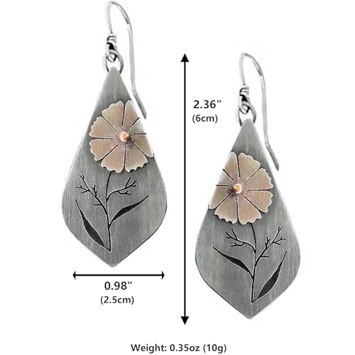 Boho Teardrop Earrings, Handmade Copper Bohemian Earrings, Dangle Antique Ethnic Jewelry for Women - color: Flower