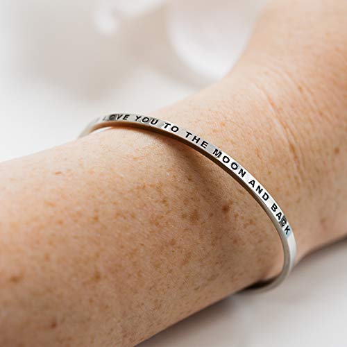 MantraBand - Mantra Band Bracelet - Gold color - Inspirational Engraved Adjustable Cuff - Gifts for Women, Sisters, Friends, Family - style: I LOVE YOU TO THE MOON AND BACK