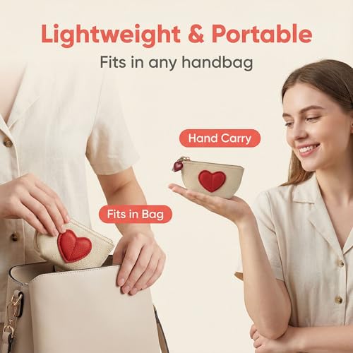 Red Heart Design Small Coin Purse - Cute Compact Keychain Change Purse Soft Leather Wallet with Zipper for Women (White) - color: White