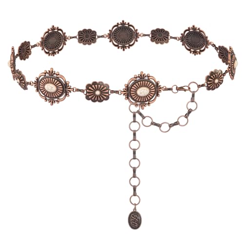 Montana West Rustic Couture's Large Western Concho Metal Belts for Women Cowgirl - color: Angel White Smoke