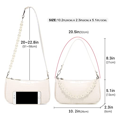 Loiral Small Purse for Women, Retro Classic Tote HandBag Shoulder Bags Clutch Purse - color: 3 White+pearl Chain