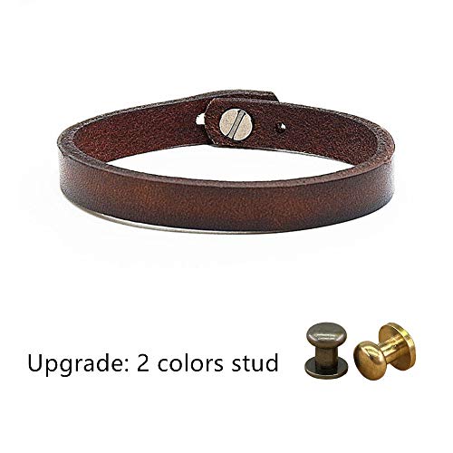 Mens Genuine Leather Bracelet - Handmade Adjustable Leather Cuff Bracelet punk Style leather wrap Wristband for Men - color: A-Brown
