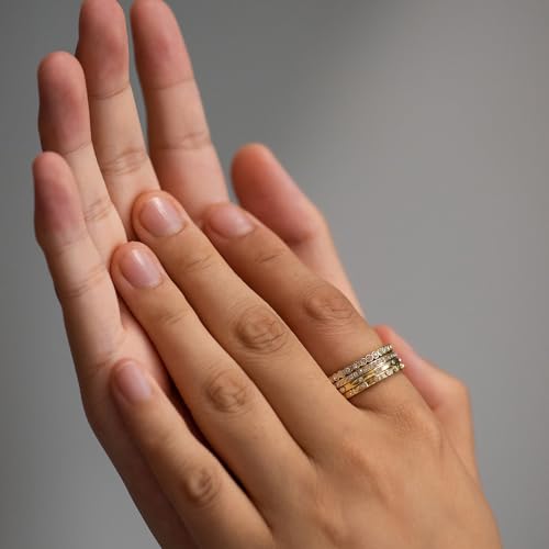 14K Gold Filled Rings for Women, Dainty Stacking Rings for Women, Thin Gold Band Ring Plain Statement Ring Comfort Fit Size 6-10 - color: Gold CZ-4PCS