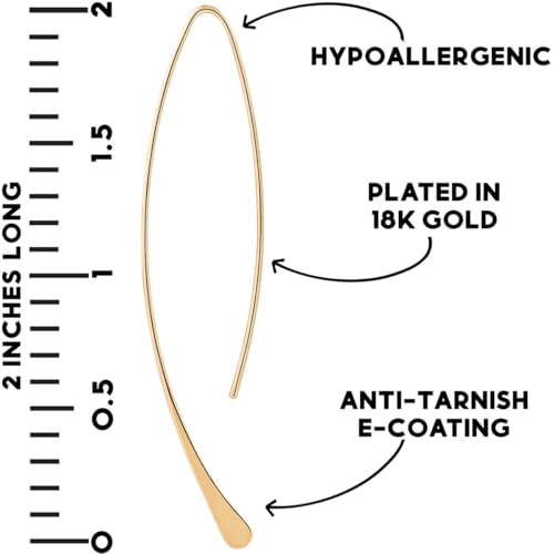 Upside Down Hoop Earrings - Hypoallergenic Lightweight Wire Needle Drop Dangle Threader Hoops for Women, Safe for Sensitive Ears - Plated in 925 Sterling Silver or 18k Gold - color: 2" inch - 18k Gold Plated