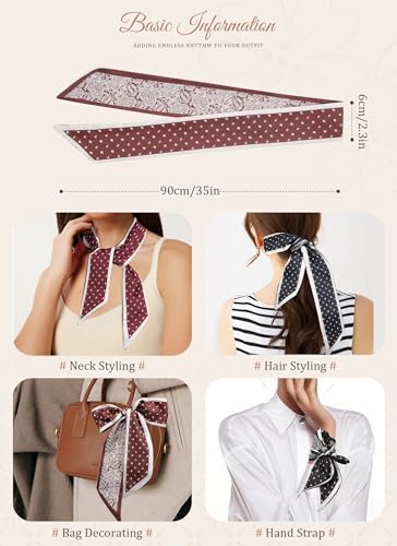 CHLINS 4PCS Satin Head Scarf for Women, Neck Hair Purse Handbag Accessory Fashion Versatile Thin Long Strip Scarf - color: Cashew