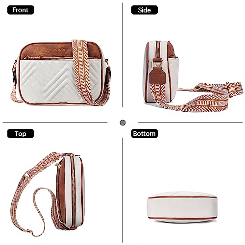 BOSTANTEN Quilted Crossbody Bags for Women Vegan Leather Purses Shoulder Handbags with Wide Strap - color: Beige With Brown