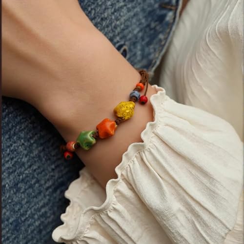 KURTCB Boho Hippie Ceramic Beaded Necklace Bracelet Colorful Statement Chunky Beads Strand Necklace Bracelet Thanksgiving Fall Autumn Jewelry for Women - style: Style 2