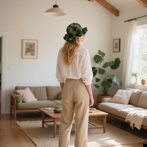 Handmade Crochet Bucket Hat for Women Boho Chic Slouchy Design Colorblock Ruffled Brim Festival&Daily Crochet Hat - color: Camouflage Color