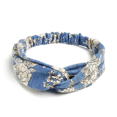 AQOKKA Elastic Knotted Headbands for Women Cloth Head Hair Bands for Women's Hair Non Slip Boho Wrap Twisted Hair Accessories - color: 4 Pack Cross Floral : Green, Grey, Blue, Burgundy