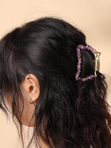 MINACHI Boho Hair Claw with Created Amethyst Chips, Handmade Gold Tone Hair Clip for Women - color: Hair Claws AIR.004
