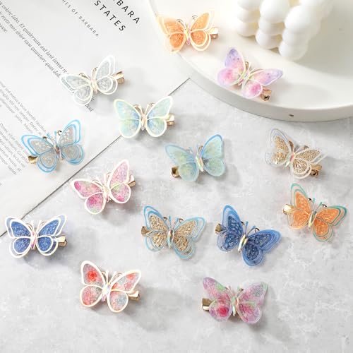 18Pcs Rhinestone Butterfly Hair Clips for Teens Women, Y2K Glitter Hair Jaw Clips, Cute Headwear Gifts for Wedding and Back to School Gold Edges - color: Golden Style