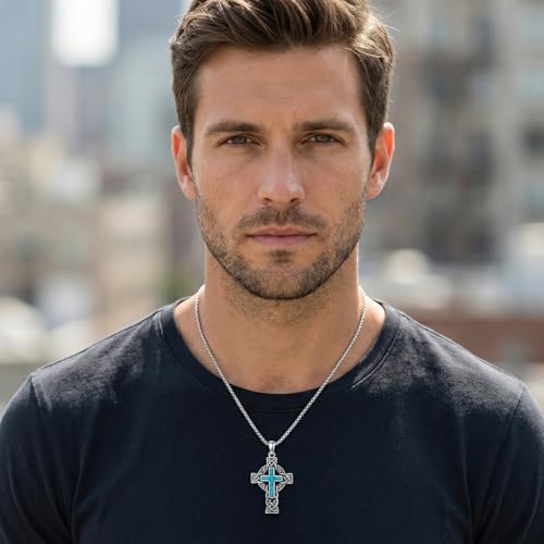 Turquoise Necklaces 925 Sterling Silver Western Necklace Boho Jewelry for Men Women Her Birthday Valentines Day Gifts - style: Mens