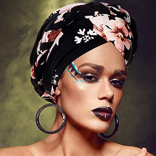 African Women Turban Caps Pre-Tied Twisted Turbans Head Scarf for Women Hair Wraps Cover Beanie Cancer Chemo Headwear - color: 1 Pack Twisted Braid: Floral a