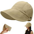 huablo]UPF 50+Womens Sun Hat UV Protection Hiking Fishing Hats Wide Brim Hat Adjustable Ponytail Packable Sun Cap - color: Khaki