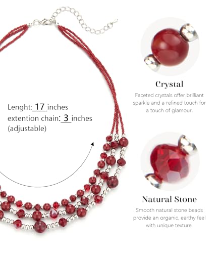 Noessla Beaded Statement Necklaces for Women Layered Chunky Bead Necklace Fashion Costume Jewelry Gifts for Mom - color: Red