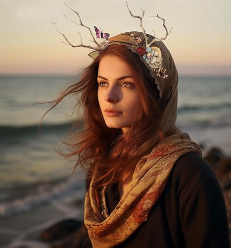 Vivivalue Deer Headband with Flowers, Cat Ear Hair Band, Handmade Crown for Women and Children, Hair Accessory for Festival, Wedding, Party - color: 9