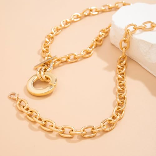 Long tiantian Chunky Gold Necklace Stack Chain Necklaces for Women Statement Layered Paperclip Choker Necklaces Statement Necklace for 80s 90s & Night Out Outfits Paperclip Style Fashion Jewelry - color: A5:gold