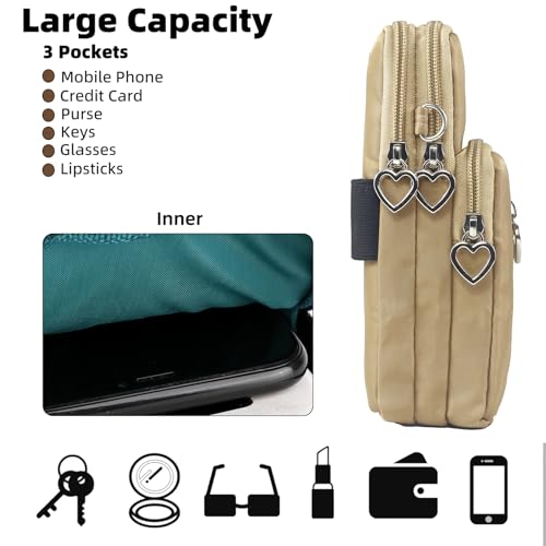 JANKS Small Crossbody Bag for Women - Mini Phone Purses with Crossbody Strap and Wallet - Nylon Arm Bag - color: A-khaki