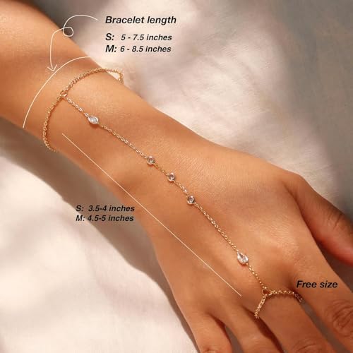 choice of all Hand Chain Bracelet Gold Finger Ring Bracelet Hand Chain for Women Trendy Birthday Jewelry Gifts - color: B4:Cz Hand Chain