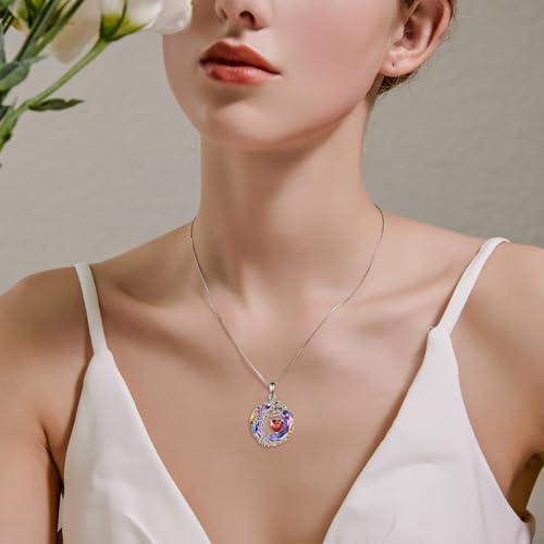 POPLYKE Mothers Day Gifts for Mom Her Wife Tree of Life Necklace 925 Sterling Silver Birthstone Pendant with Crystal Anniversary Birthday Wedding Jewelry for Women - color: 01-Jan-Garnet, style: White Gold Plated-Volcano Crystal
