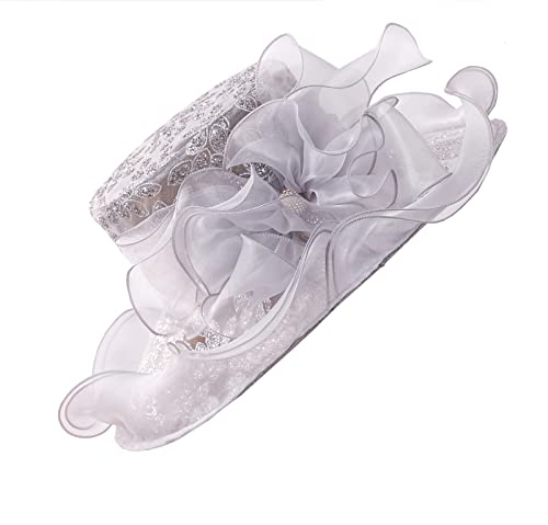 ORIDOOR Women’s Organza Church Tea Party Wedding Fascinator Derby Hat Wide Brim Sun Hats - color: A-grey