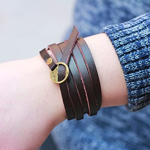 Rantanto Genuine Leather Wrap Bracelets Trendy Western Stackable Cuff Adjustable Boho Layered Bracelet Jewelry For Men Women - color: Coffee