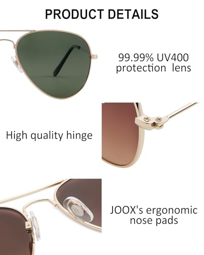 JOOX Polarized Aviator Sunglasses for Women Men, UV400 Protection Lens and Lightweight Metal Pilot Frame JX2775 - color: Shiny Gold/G15 Green