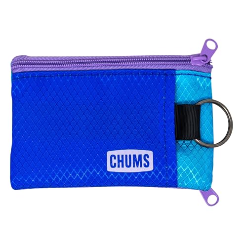 Chums Surfshorts Wallet - Solid Colors Collection, Lightweight Slim Wallet with RFID Blocking Card & Clear ID Window - Zippered Minimalist Wallet w/Key Ring - color: Cobalt/Turqoise