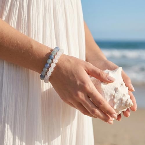 Crystal Bracelets, Bracelet for Women, Nature Crystal Stretch Elastic Bracelet, Nature Gemstone-8mm, Healing Stone Bracelets, Jewelry Gifts for Women, Holiday - color: Blue
