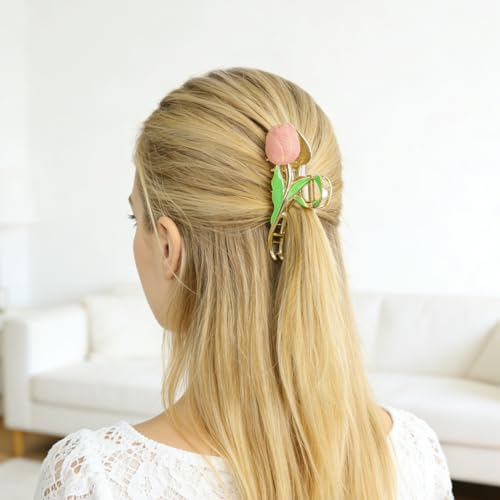6 Pcs Flower Claw Clips for Women，Cute Hair Clips Large Strong Metal Butterfly Tulip Flower Hair Clips for Women Thick Thin Curly Hair Valentine's Day,Mother's Day,Christmas Gift.(STYLE B) - color: STYLE B