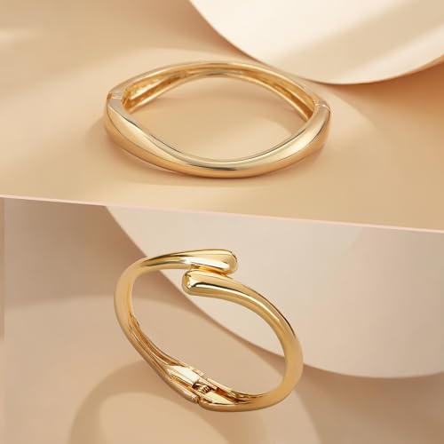 PEALICIOUS 2Pcs Chunky Bracelet for Women, Girls Gold Bangle Bracelet 7in Minimalist Silver Chunky Bangles Prom Gifts, Trendy Gold Arm Cuff Upper Arm Band, Stack Bead Prom Accessories Summer Jewelry - style: gold chunky bangle