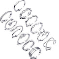 Honsny 12PCS Silver Plated Rings Adjustable Open Rings for Women Cute Gold Plated Stackable Thumb Rings Joint Chain Midi FingerArrow Knot Wave Band Rings Set - color: Silver 12pcs