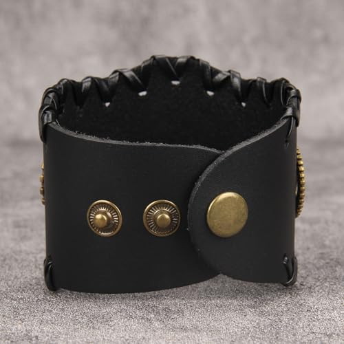 GelConnie Punk Leather Cuff Bracelet Adjustable Straps Wrap Bracelets Arm Armor Cuff Gothic Leather Wristbands for Men, Women - color: MLPB108-Black