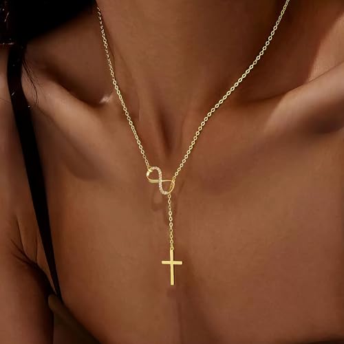 Turandoss Gold Cross Necklace for Women Girls Jewelry Gifts, Dainty 14K Gold Plated Cross Necklace Infinity CZ Holy Mary Medal Necklaces for Women Baptism Religious Faith Jewelry First Communion Gifts - color: infinity cross necklace