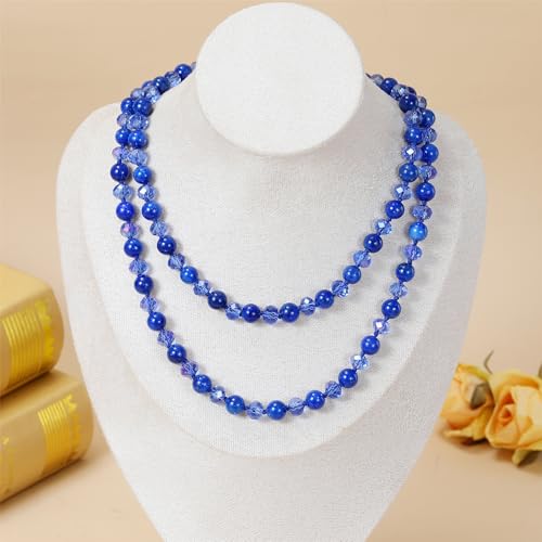 Long Beaded Necklace for Women Boho Colorful Crystal Stone Knot Statement Fashion Costume Jewelry Gifts - color: Blue