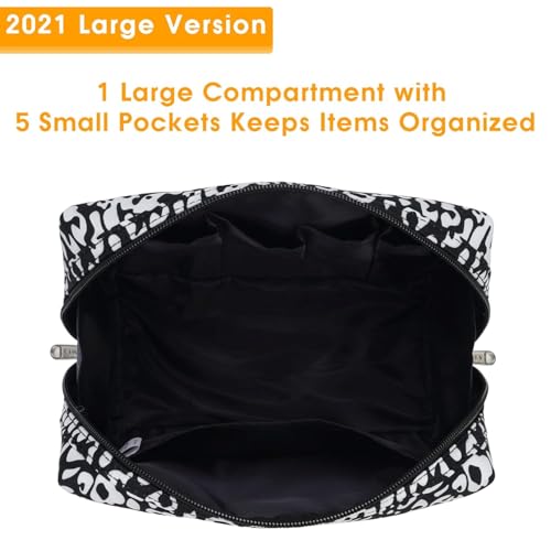 Narwey Cute Cheetah Makeup Bag Travel Cosmetic Bag Organizer Toiletry Bag Make Up Bags with Compartments for Women (Large, Black Leopard-1) - color: Black Leopard-1, style: Large