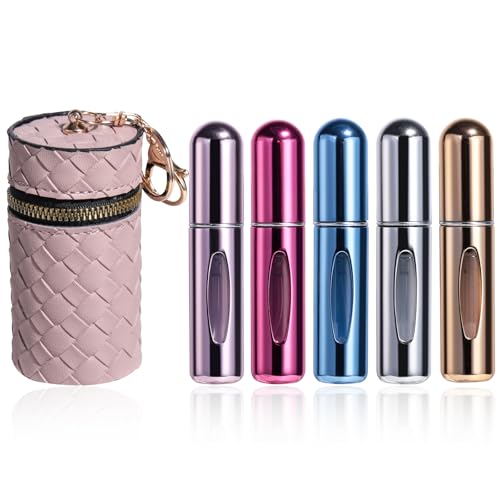 JPNK Mini Refillable Perfume Portable Atomizer Bottle 5PCS Travel Size Spray Refillable Refill Bottle 5 ml with Travel and Outgoing Bag
