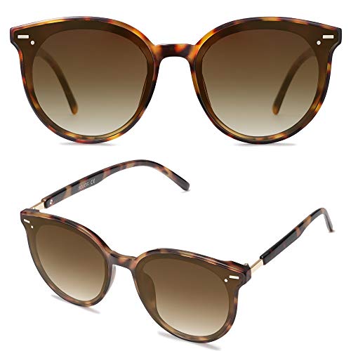 SOJOS Sunglasses Womens Trendy 2025 Classic Round Retro Vintage Shades Large Frame Sunnies SJ2067 - color: Black Tortoise Frame