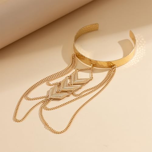 Punk Long Chain Tassel Arm Cuff Boho Turquoise Stone Pendant Arm Bangle Bracelet Vintage Arrow Armlet Open Adjustable Upper Armband Beach Wedding Arm Jewelry for Women - color: Gold arrow