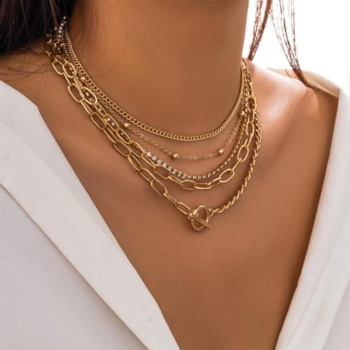 Gold Stack Necklace Chunky Necklaces for Women Trendy Coin Pendant Long Necklaces Western Jewelry for Women Cowgirl Cowboy Chic Country Outfit Boho Accessories Birthday Jewelry Gifts - color: F Gold Layered Necklaces Set