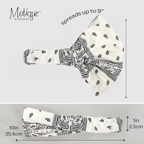 Wide and Stretchy Cotton Bandana Headwrap, Multiple Colors (White Paisley, Medium) - color: White Paisley