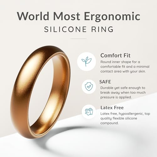 ThunderFit Silicone Bridal Rings Set for Women, 5.5mm Wide, 2mm Thick, Wedding Rubber Bands, Variety Multipack 1-12 - color: Pack D: Metallic Khaki Bronze, Pure White, Metallic Rose Gold, Metallic Ice Silver, Rose Marble, White Marble, Charcoal Black, siz