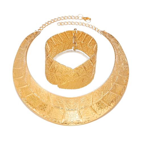 Gold Necklaces for Women Chunky Gold Silver Choker Necklace Statement Egyptian Jewelry for Women Men Gold Costume Jewelry Sets Accessories Gift - color: chunky gold leaf choke