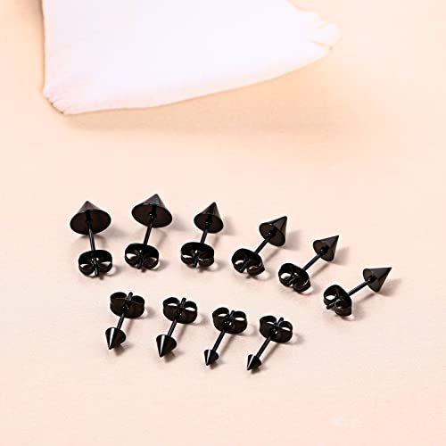Aroncent 12PCS Stainless Steel Fake Tapers Mens Earrings Illusion Tunnel Cheater Piercing Jewelry Set for Men Women - color: Black