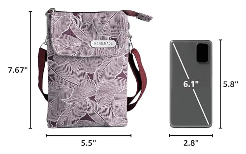 Roomy Cell Phone Purse Wallet Canvas Small Crossbody Purse Bags with Shoulder Strap For Women teen girlsl | Roomy - color: A-wine Red/Purple Leaves