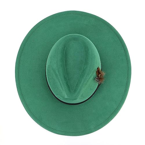 LIDHAY Big Wide Brim Fedora Hats for Women Men Western Suede Hat Panama Hat Outdoor Hats - color: Green