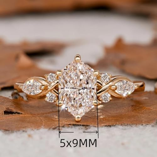 14K Gold Plated Marquise Cut Engagement Ring for Women, Wedding Promise Cubic Zirconia CZ Band Simulated Diamond Rings for Women's Size 6# - size: 6#