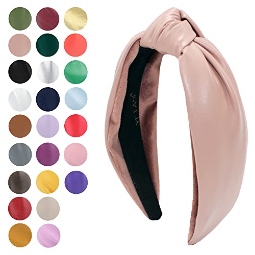 Leather Headbands for Women Pink Stylish Year-round Wearable All Day. Head bands Adult Women Trendy Head band for Women's Hair Knotted Headband Top Knot Womens Fashion Designer Girls - color: Pink