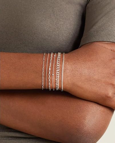 DEARMAY Sterling Silver Plated Bracelets Set for Women Waterproof, Non Tarnish Sterling Silver Link Chain Bracelets Pack Dainty, Fashion Jewelry Gifts for Everyday Comfortable - color: 6Pcs Silver Bracelets D